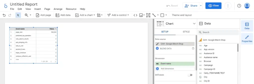 Report editor in Looker Studio