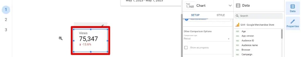Scorecard with a comparison date range