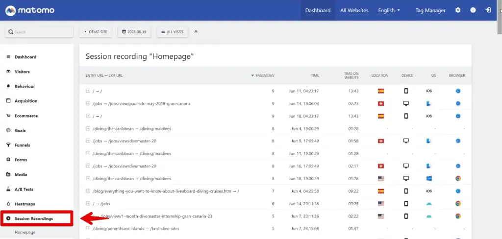Screen recordings in Matomo