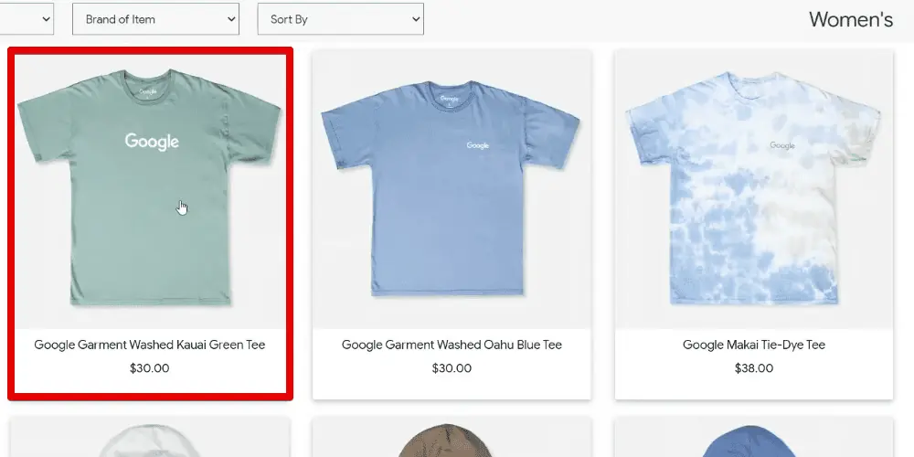 Selecting a product from the online store