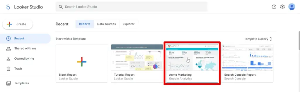 Selecting the Acme marketing template