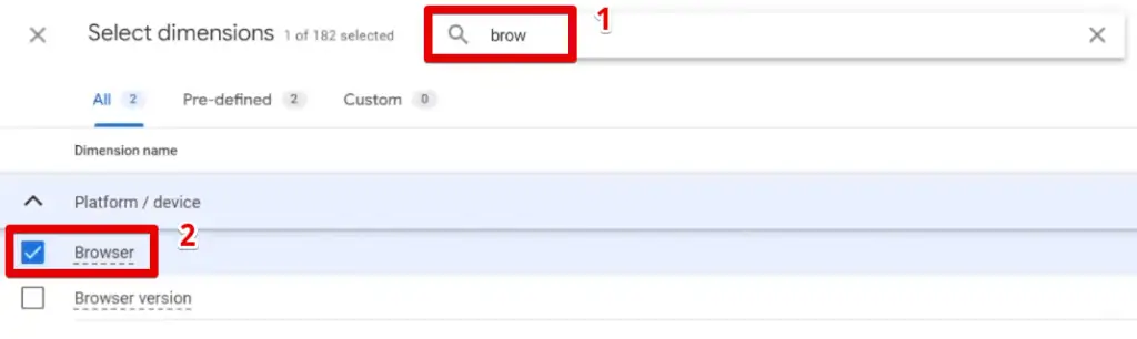Selecting the browser dimension