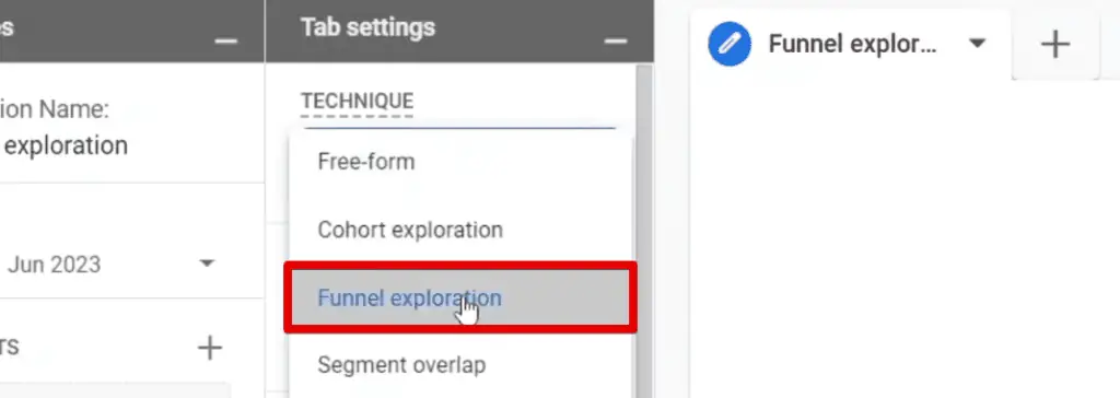 Selecting the funnel exploration technique