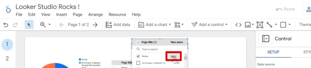 Selecting the homepage in the control