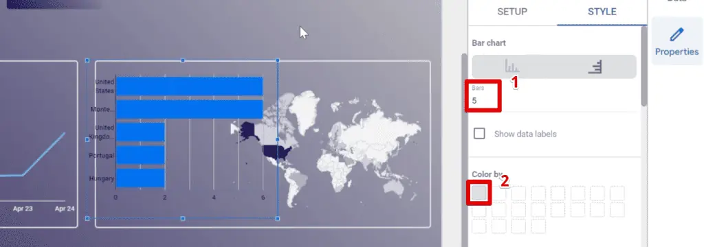 Showing only five bars and changing the bar color