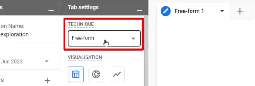 Technique section in the tab settings