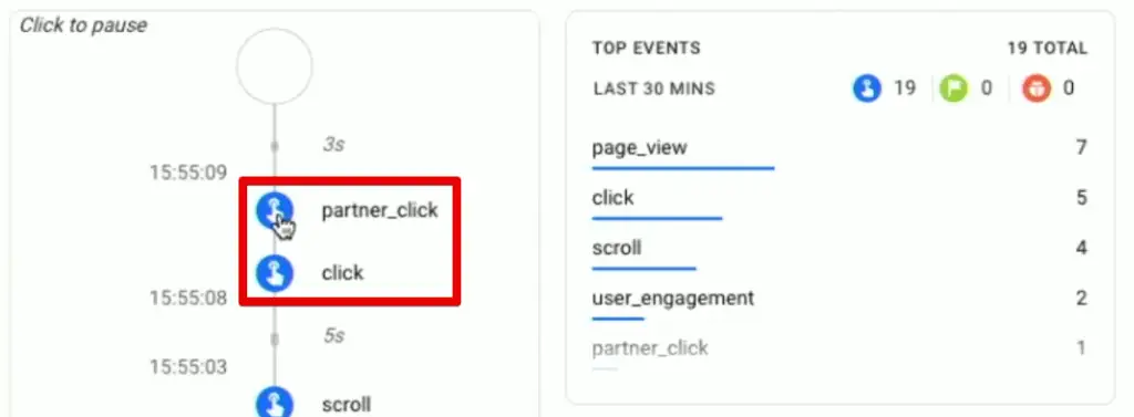 Triggered events for the affiliate link
