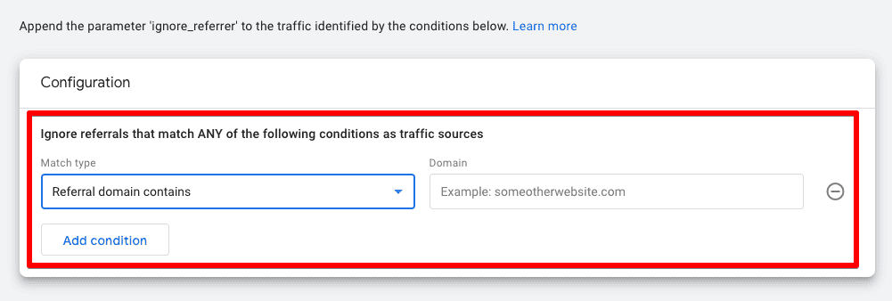 Unwanted referrals configuration interface