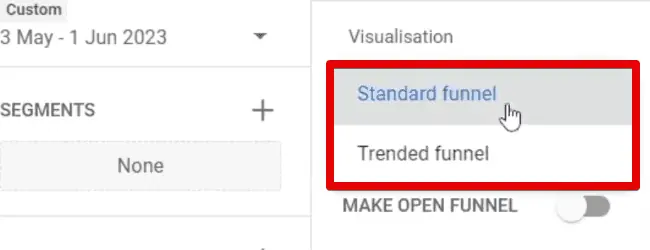 Visualization methods for the funnel exploration report