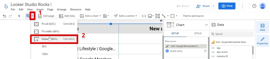 Zooming to the default zoom level