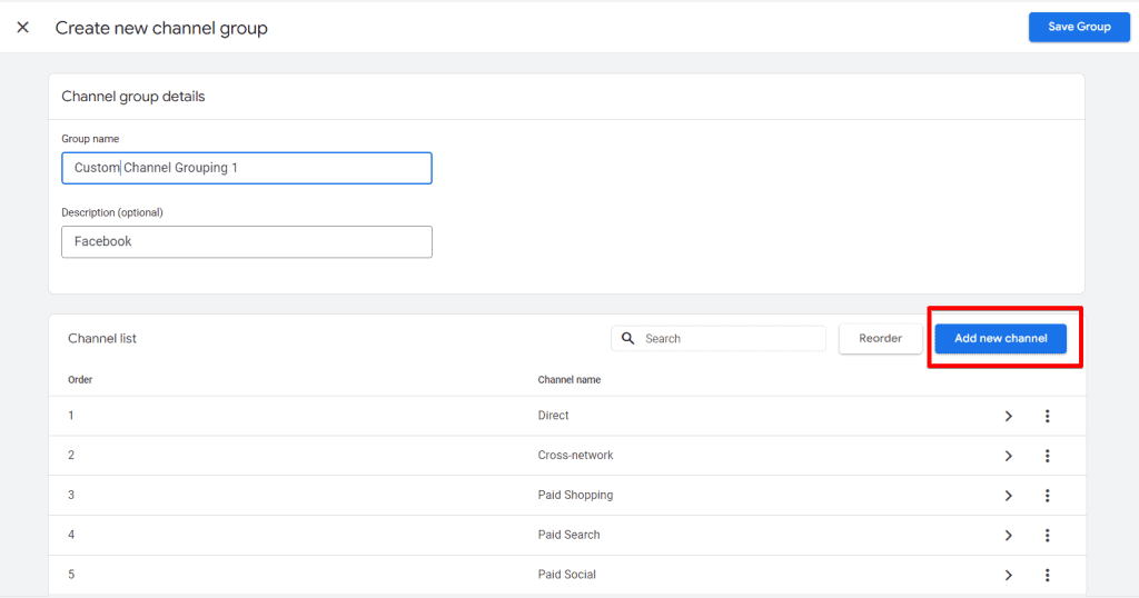 Add a new channel while creating a new channel group