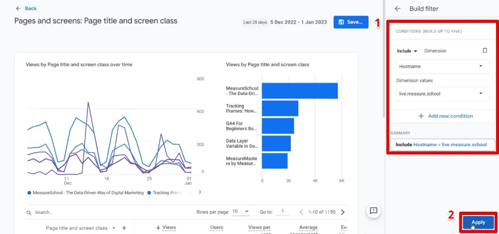 Adding a filter for the live training domain