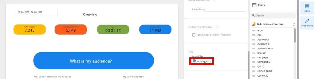 Adding a filter in Looker Studio