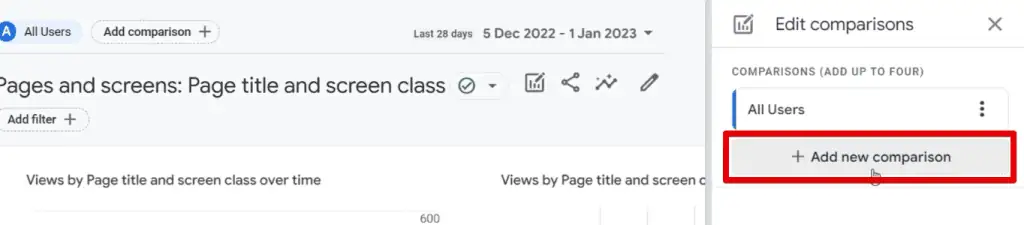 Adding a new comparison in GA4