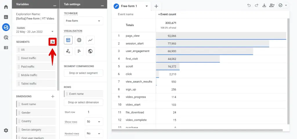 Adding a new segment to the exploration report
