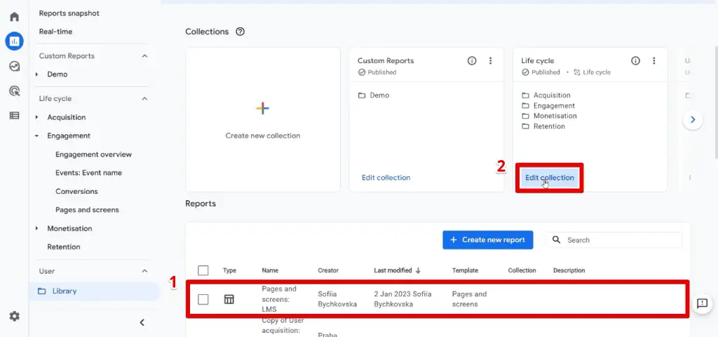 Adding the custom report to the life cycle collection