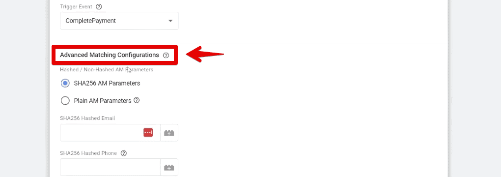 Advanced matching configurations for the TikTok event tag