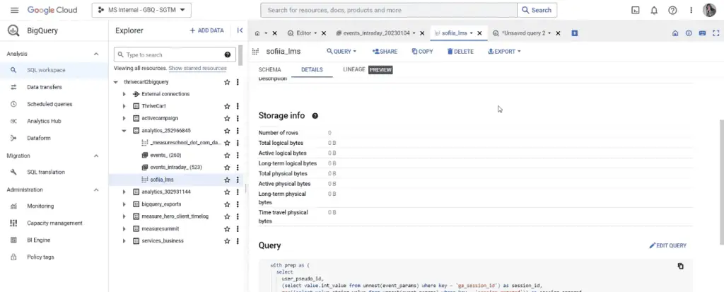 BigQuery interface
