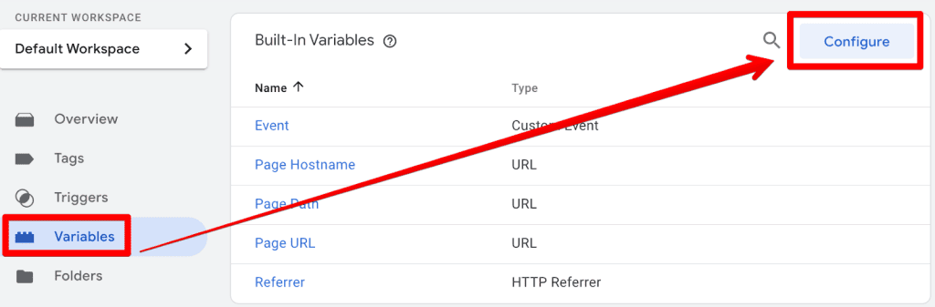 Configuring GTM variables