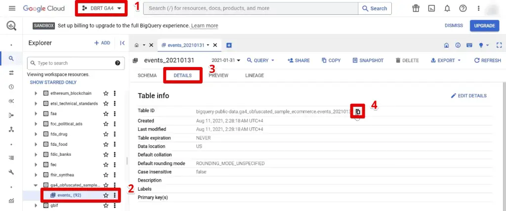 Copying the table ID