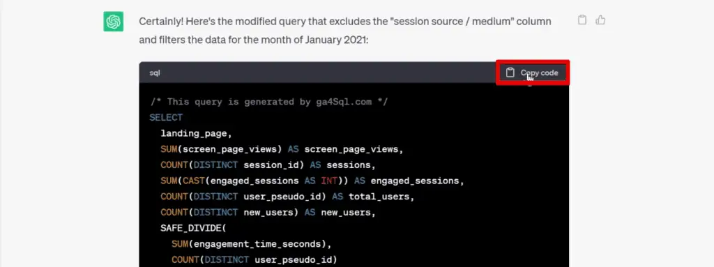 Copying the updated code from ChatGPT