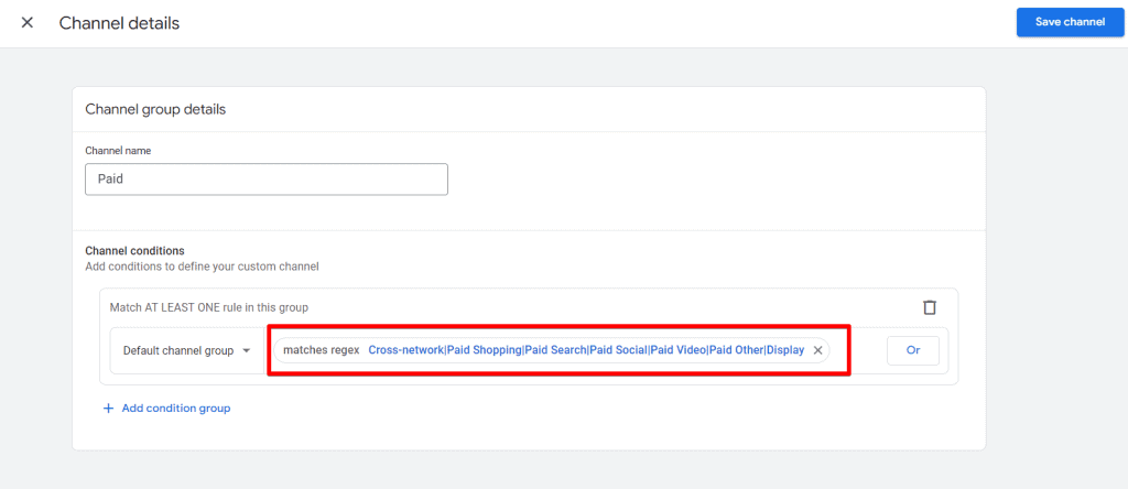 Creating a new Paid channel based on new rules