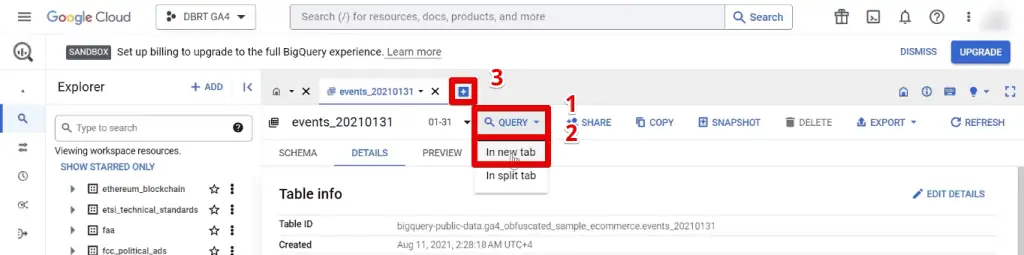 Creating a new query in a new tab