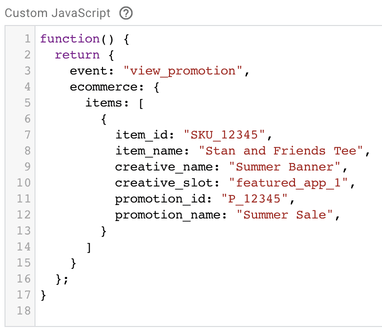 Custom JavaScript variable with promo details in the items array