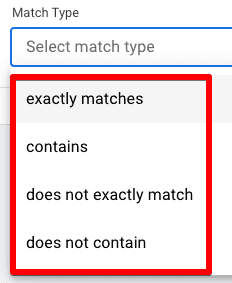 Custom insights match type conditions for the segment