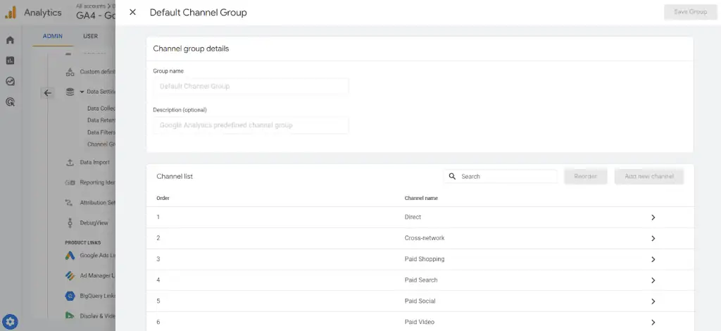 Default Channel Group in GA4