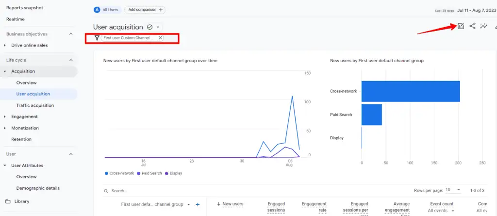 Editing filters or comparison features in GA4