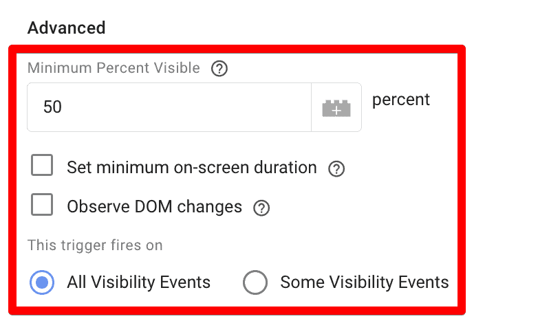 Element visibility percent