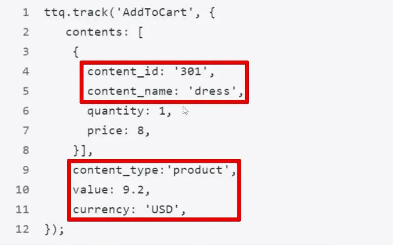 Event parameters to be modified