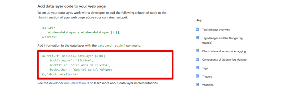 Example of the data layer