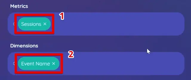 Fetching the sessions metric and event name dimensions