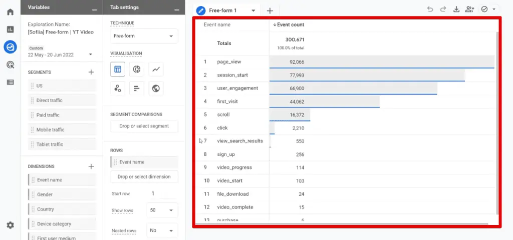 Free-form exploration configuration