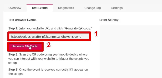 Generating the QR code for testing browser events