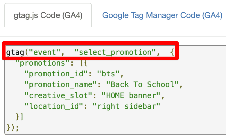 Gtag format for datalayer
