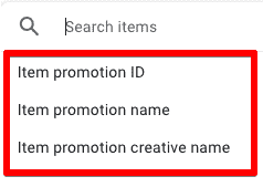 Item promotion dimensions in GA4 promotions report