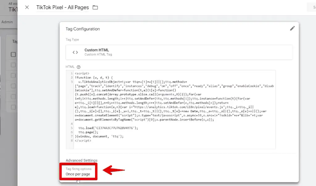 Once per page tag firing option
