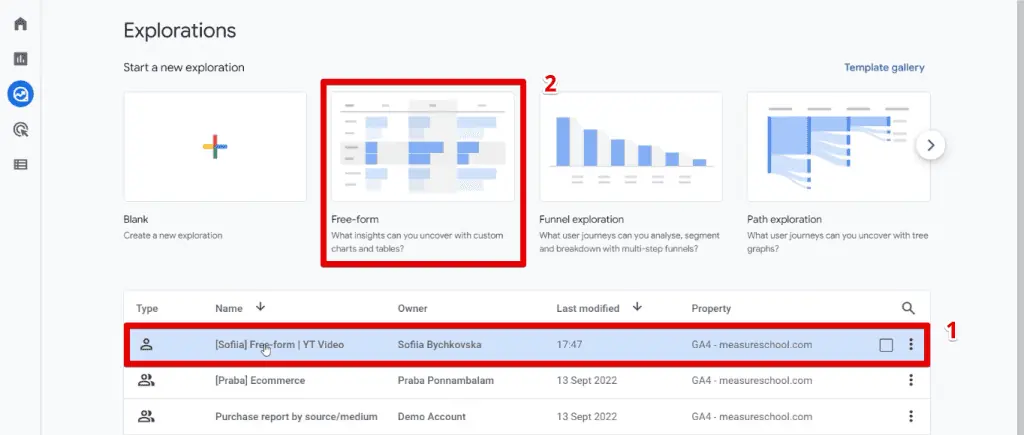 Opening the free-form exploration report