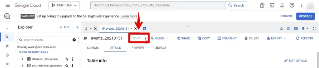 Opening the query date selection