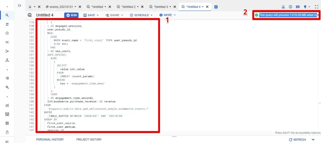 Pasting the updated landing page query code
