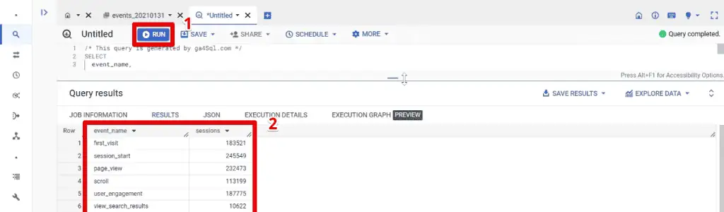 Running the sample query