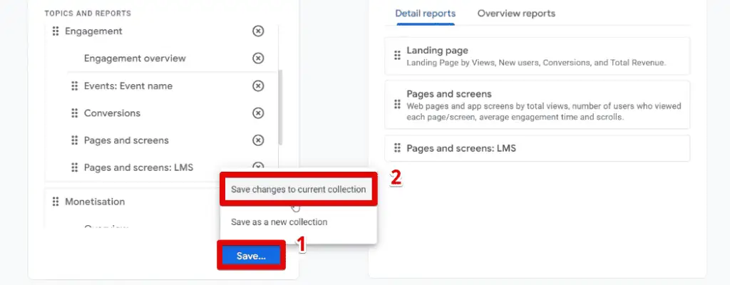 Saving the changes to the life cycle collection