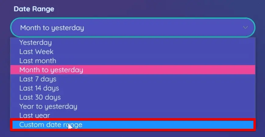 Selecting a custom date range