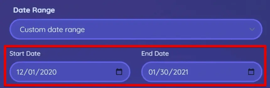 Selecting the date range for the sample dataset
