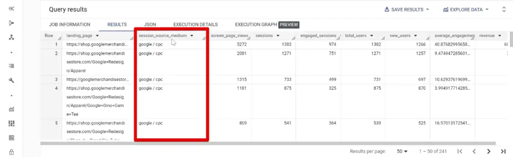 Session source medium column
