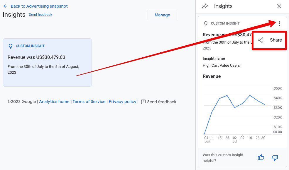 Share insight option in GA4