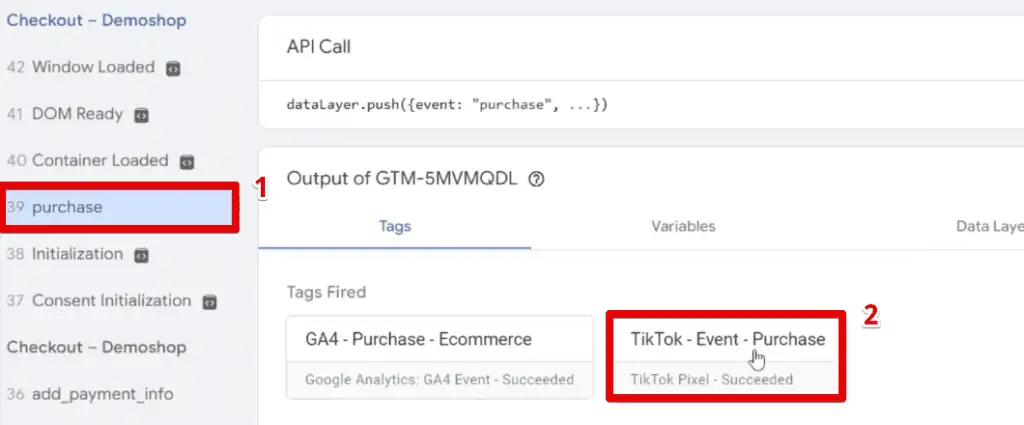 Successful firing of the TikTok purchase event